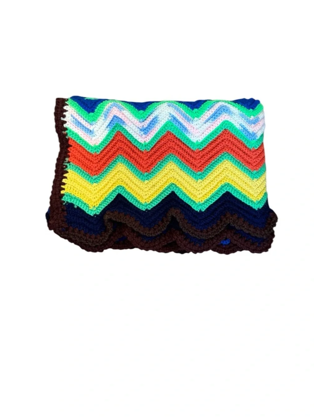 Hand Crochet Chevron Throw Blanket Multicolor Boho Vintage Zigzag 72x27